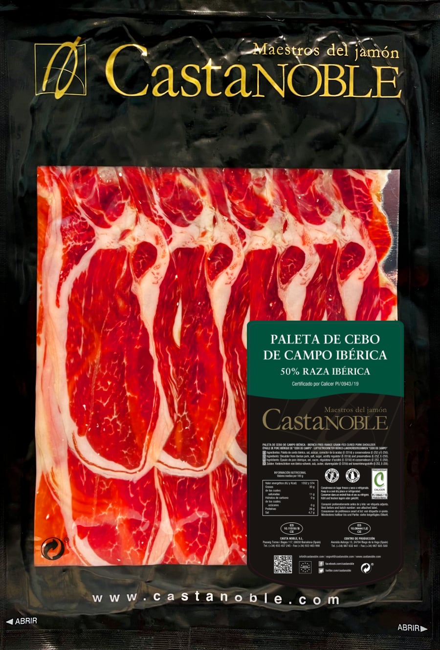 Paleta de Cebo de Campo Ibérica 50% Raza Ibérica Loncheado