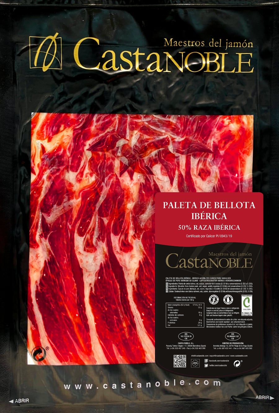 Paleta de Bellota Ibérica 50% Raza Ibérica Loncheado